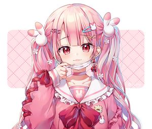 Preview wallpaper girl, smile, mask, hairpins, anime, pink