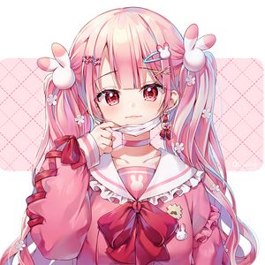 Preview wallpaper girl, smile, mask, hairpins, anime, pink