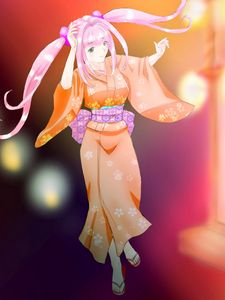 Preview wallpaper girl, smile, movement, kimono, anime