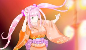 Preview wallpaper girl, smile, movement, kimono, anime