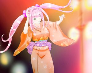 Preview wallpaper girl, smile, movement, kimono, anime