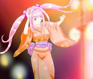 Preview wallpaper girl, smile, movement, kimono, anime