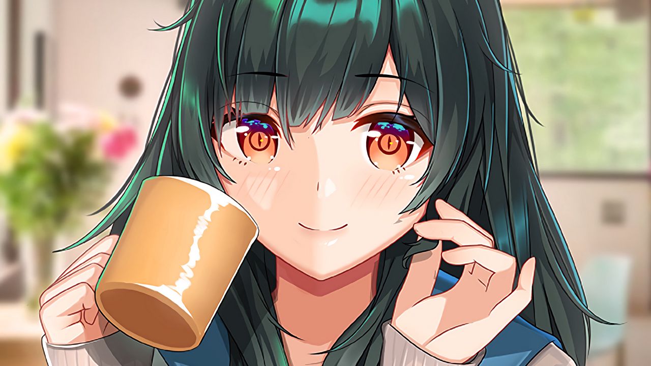 Wallpaper girl, smile, mug, anime