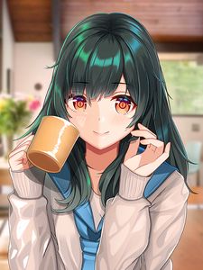 Preview wallpaper girl, smile, mug, anime