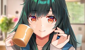 Preview wallpaper girl, smile, mug, anime