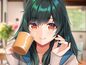 Preview wallpaper girl, smile, mug, anime