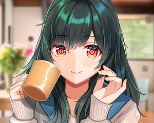 Preview wallpaper girl, smile, mug, anime