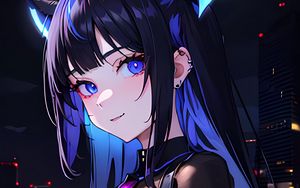 Preview wallpaper girl, smile, neko, piercing, anime