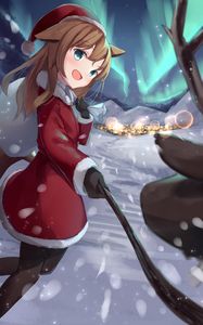 Preview wallpaper girl, smile, neko, ears, winter, anime