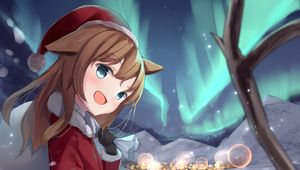 Preview wallpaper girl, smile, neko, ears, winter, anime