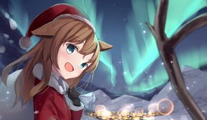 Preview wallpaper girl, smile, neko, ears, winter, anime