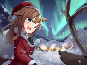 Preview wallpaper girl, smile, neko, ears, winter, anime