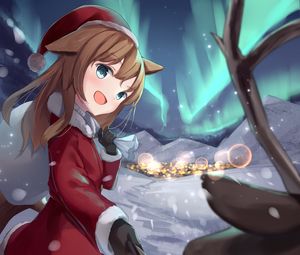 Preview wallpaper girl, smile, neko, ears, winter, anime