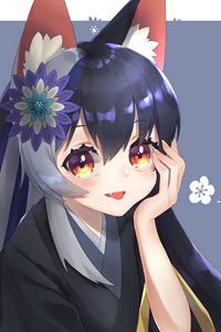 Preview wallpaper girl, smile, neko, kimono, flower, anime