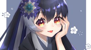Preview wallpaper girl, smile, neko, kimono, flower, anime