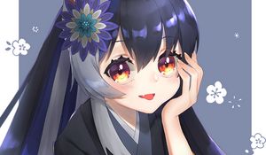 Preview wallpaper girl, smile, neko, kimono, flower, anime
