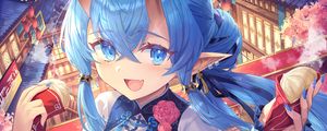 Preview wallpaper girl, smile, neko, horns, holiday, anime