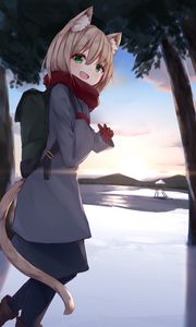 Preview wallpaper girl, smile, neko, ears, scarf, anime