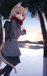 Preview wallpaper girl, smile, neko, ears, scarf, anime