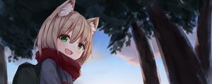 Preview wallpaper girl, smile, neko, ears, scarf, anime