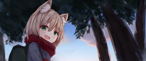 Preview wallpaper girl, smile, neko, ears, scarf, anime