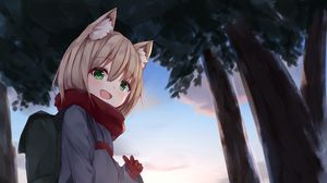 Preview wallpaper girl, smile, neko, ears, scarf, anime