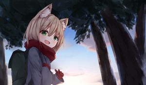 Preview wallpaper girl, smile, neko, ears, scarf, anime
