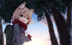 Preview wallpaper girl, smile, neko, ears, scarf, anime