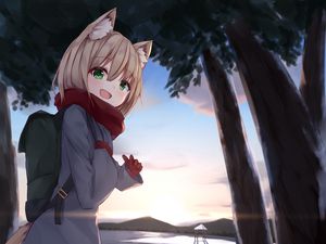 Preview wallpaper girl, smile, neko, ears, scarf, anime