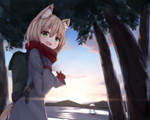 Preview wallpaper girl, smile, neko, ears, scarf, anime