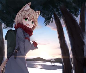 Preview wallpaper girl, smile, neko, ears, scarf, anime