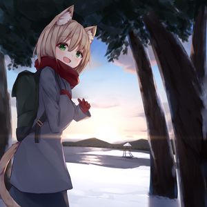 Preview wallpaper girl, smile, neko, ears, scarf, anime