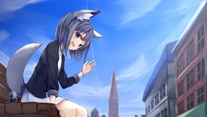 Preview wallpaper girl, smile, neko, gesture, anime