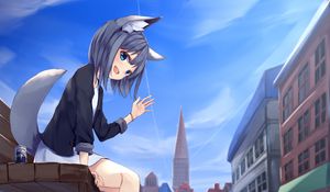 Preview wallpaper girl, smile, neko, gesture, anime