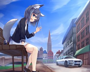 Preview wallpaper girl, smile, neko, gesture, anime