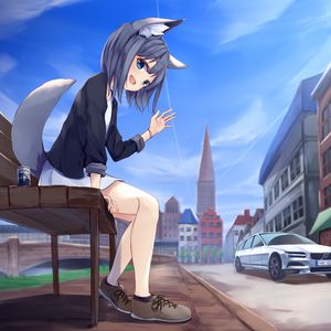 Preview wallpaper girl, smile, neko, gesture, anime