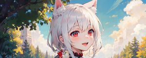 Preview wallpaper girl, smile, neko, bell, river, anime