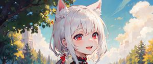 Preview wallpaper girl, smile, neko, bell, river, anime