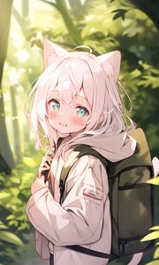 Preview wallpaper girl, smile, neko, backpack, anime