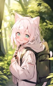 Preview wallpaper girl, smile, neko, backpack, anime