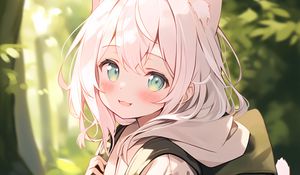 Preview wallpaper girl, smile, neko, backpack, anime