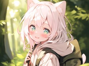 Preview wallpaper girl, smile, neko, backpack, anime