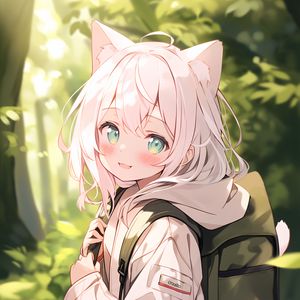 Preview wallpaper girl, smile, neko, backpack, anime