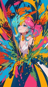 Preview wallpaper girl, smile, paint, flowers, bright, anime