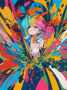 Preview wallpaper girl, smile, paint, flowers, bright, anime