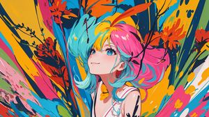 Preview wallpaper girl, smile, paint, flowers, bright, anime