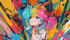 Preview wallpaper girl, smile, paint, flowers, bright, anime