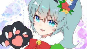 Preview wallpaper girl, smile, paw, anime