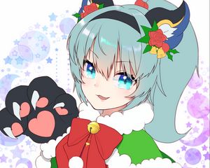 Preview wallpaper girl, smile, paw, anime