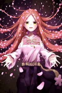 Preview wallpaper girl, smile, petals, sakura, anime, art